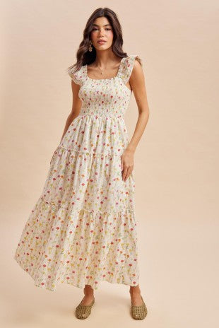 Smocked Mixed Floral Maxi Dress