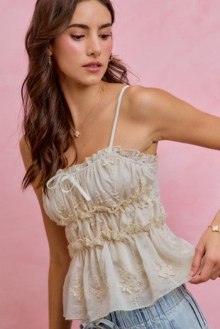 Ivory Floral Embroidered Baby Doll Tank