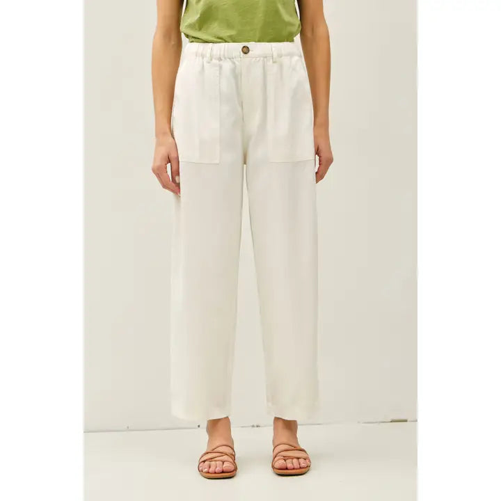 Ivory Linen Blend Tapered Pants