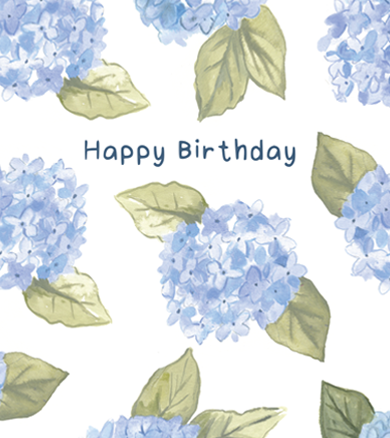 Blue Hydrangea Happy Birthday greeting card