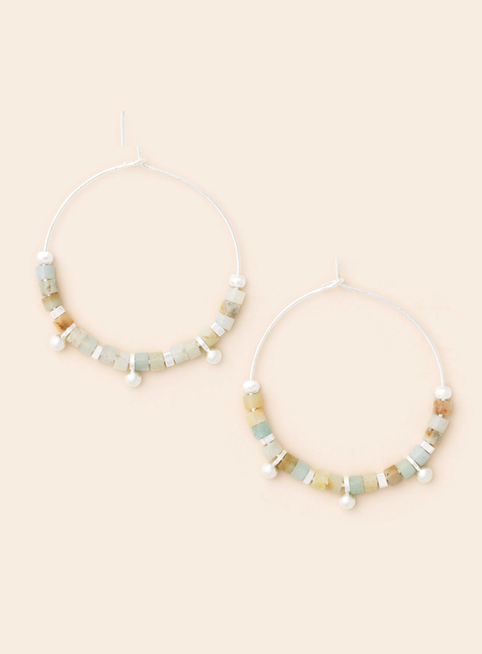 Amazonite Stone Disc Hoop Earring