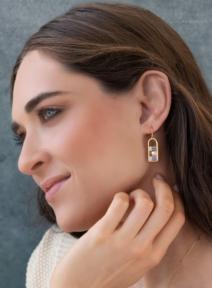 Topaz and Gold Miyuki Frame Earring