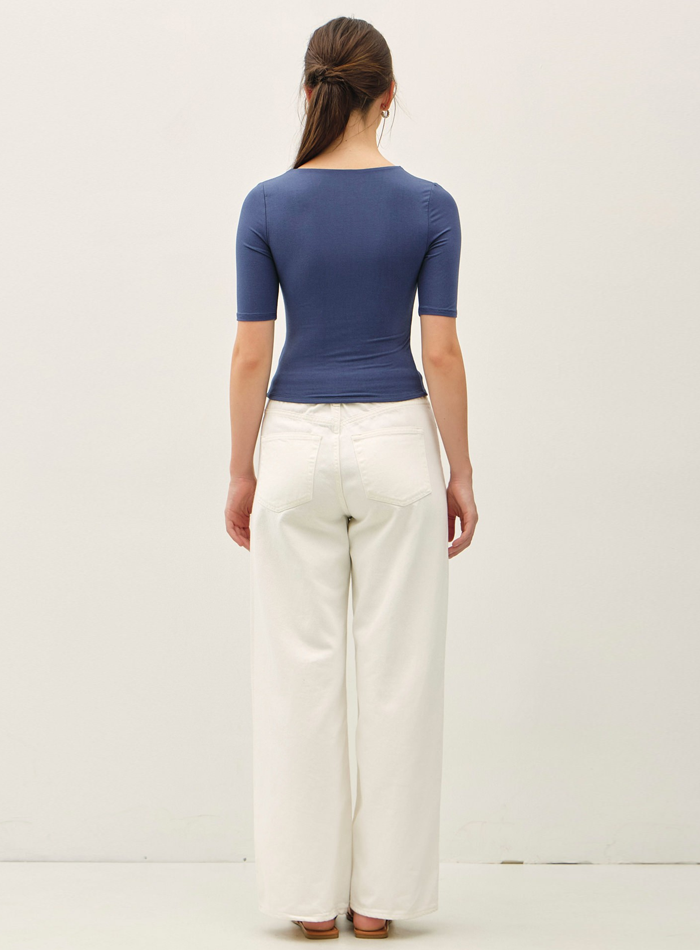 Navy Square Scoop Half Sleeve Top