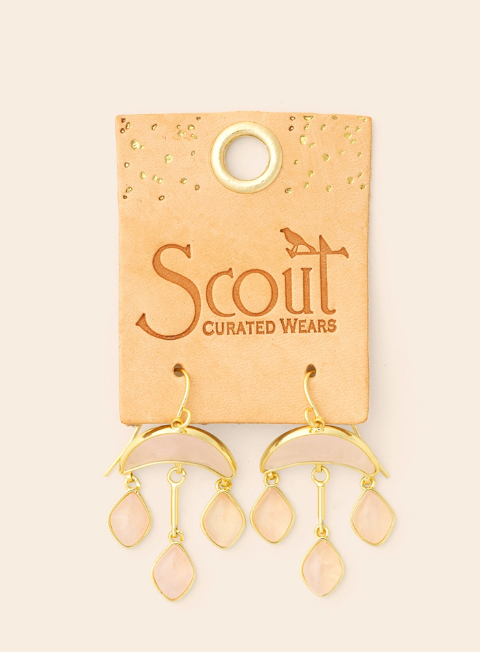 Rose Quartz and Gold Crescent Drop Earring