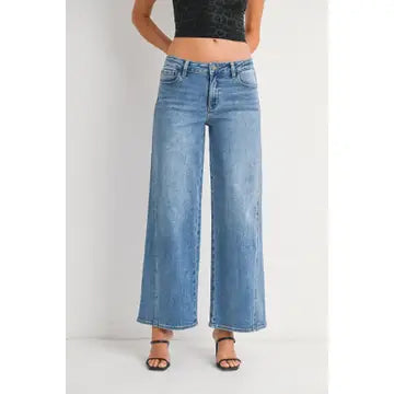 Medium Wash Seamed Wide Leg Jeans