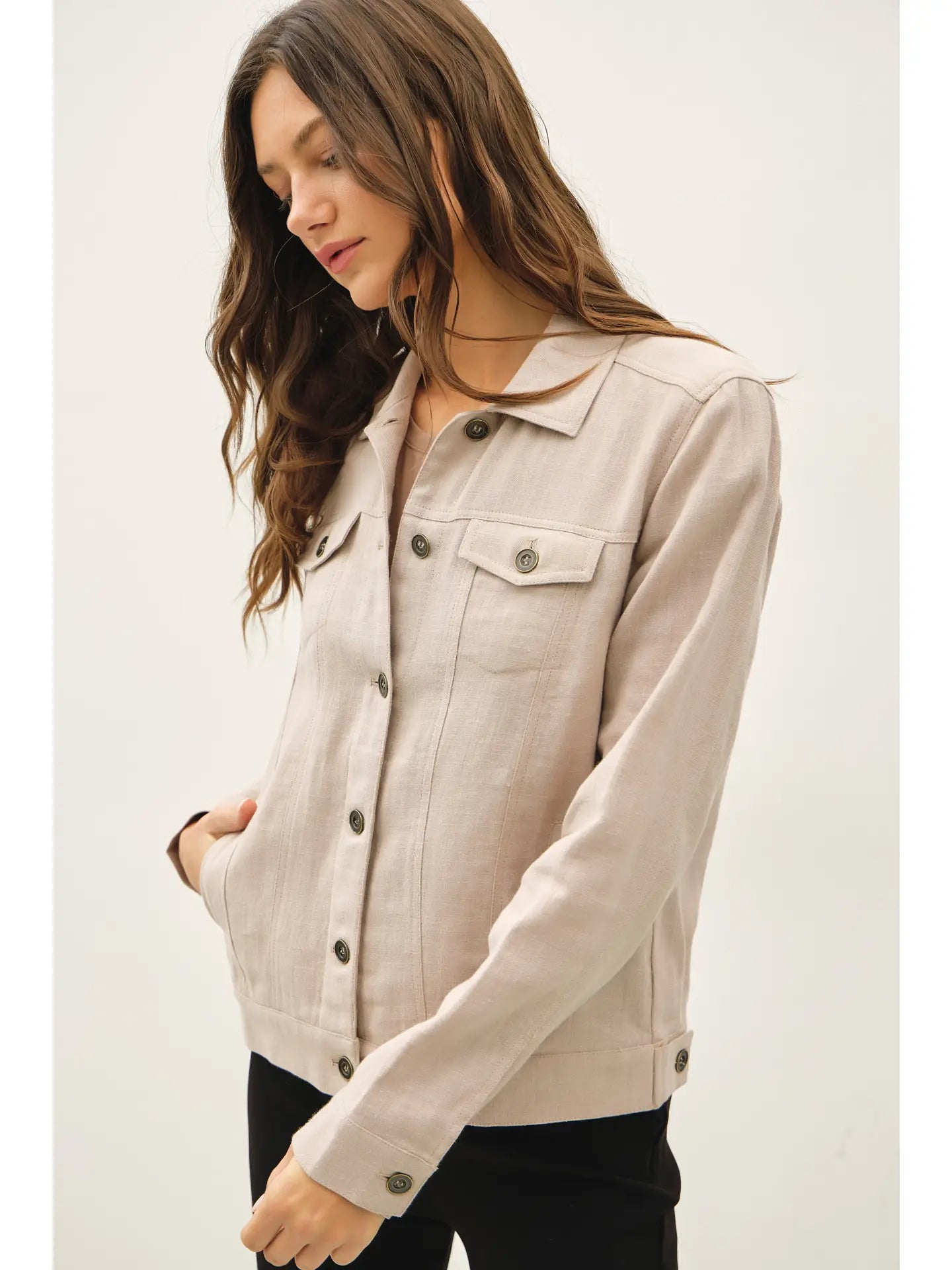 Stone Lightweight Linen Blend Buttoned Jacket