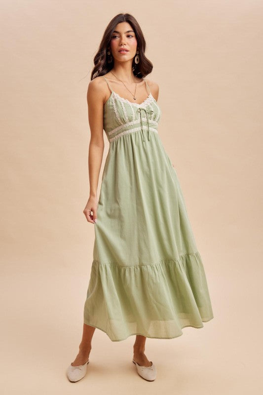 Sage Lace Detail Maxi Dress