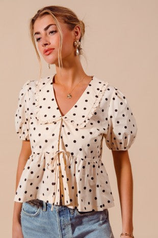 Polka Dot Woven Peter Pan Collar Top