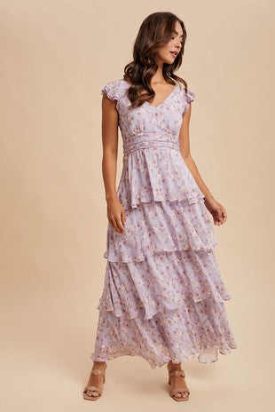 Lilac Tiered Floral Dress