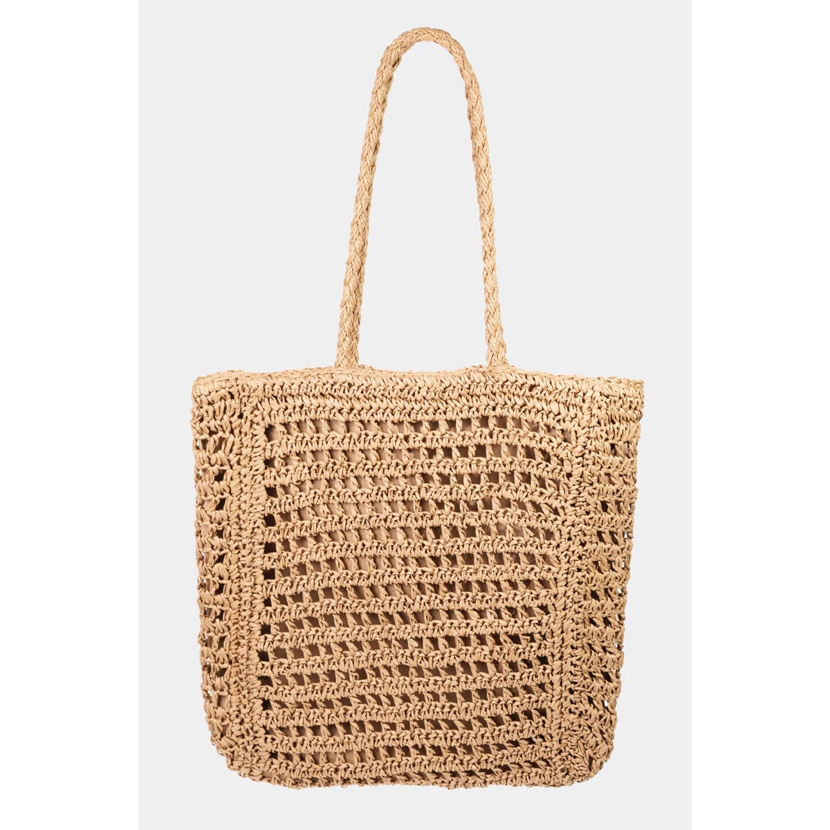 Khaki Straw Braided Tote Bag