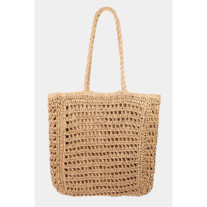 Khaki Straw Braided Tote Bag