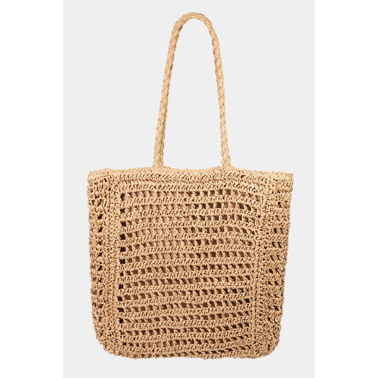 Khaki Straw Braided Tote Bag