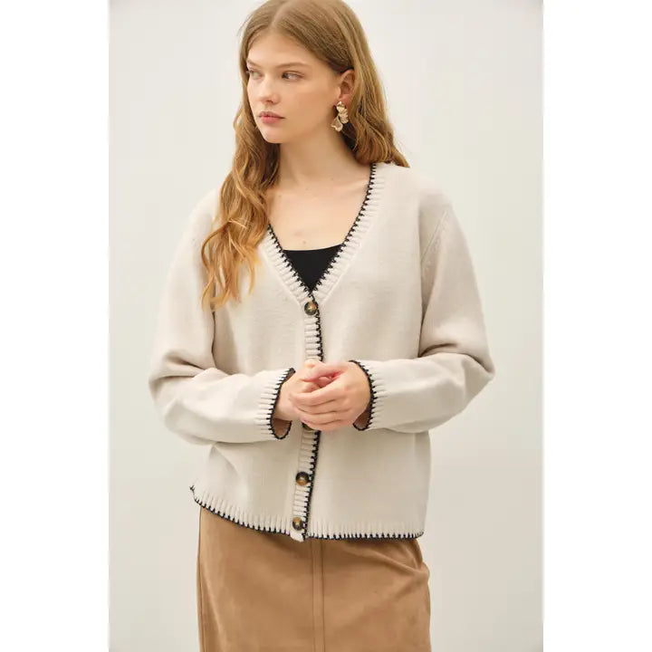 Natural Wool Blended Stitch Cardigan