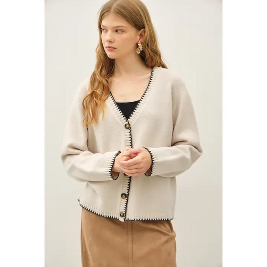 Natural Wool Blended Stitch Cardigan