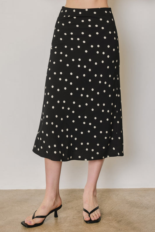 Black Polka Dot Midi Skirt