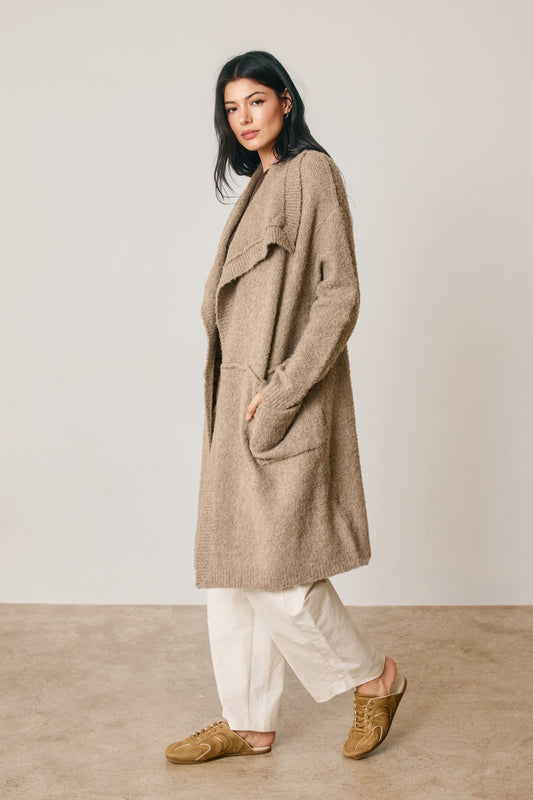 Mocha Knit Drape Collar Cardigan