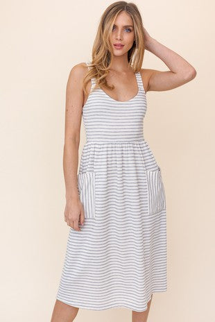 Sleeveless Pocket Detail Stripe Dress