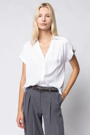 White Button Down Short Sleeve Blouse