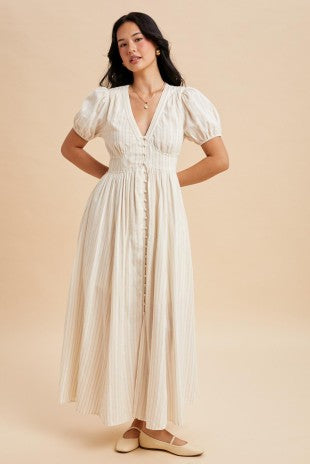 Ivory Striped Button Down Maxi Dress