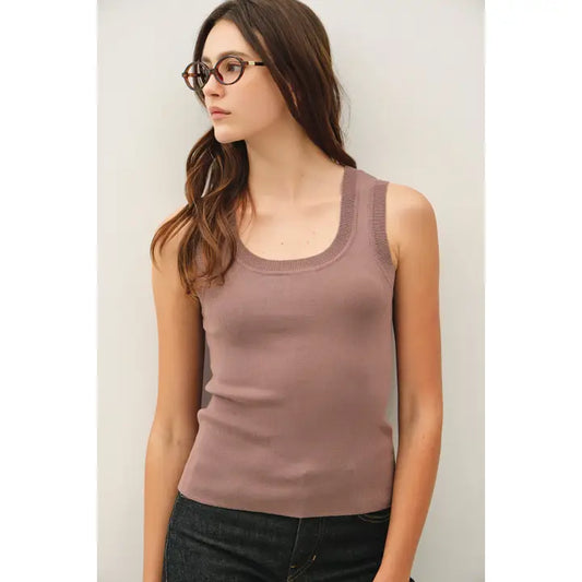 Cocoa Scoop Neck Basic Sweater Tank