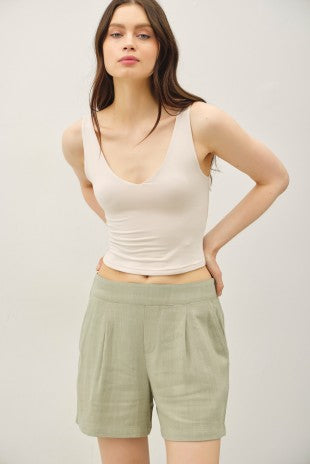 Sage Linen Blend Trouser Shorts