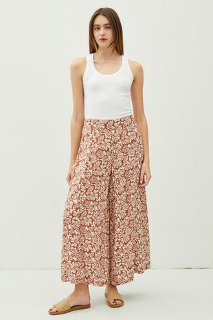 Brown Floral Palazzo Wide Leg Pants
