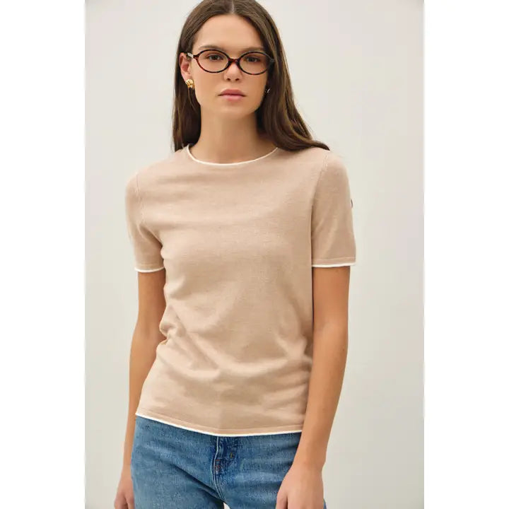 Tan Layered Short Sleeve Sweater Top