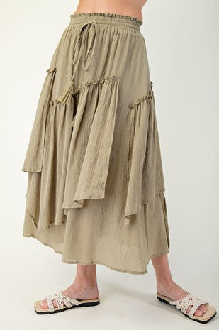 Woven Asymmetrical Maxi Skirt