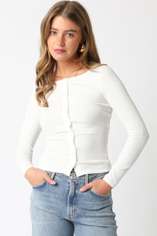 White Button Down LS Top