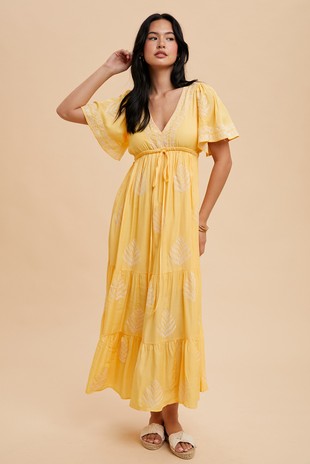Yellow Embroidered Maxi Dress