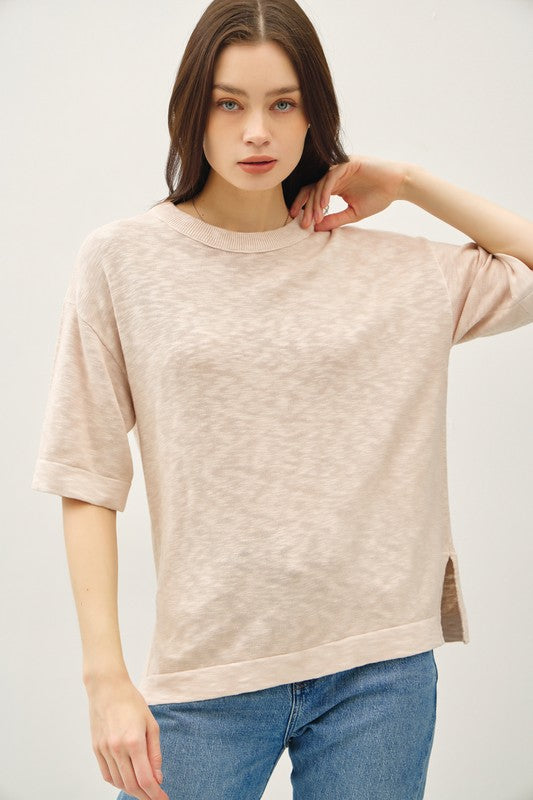 Natural SS Cotton Slub Sweater Top
