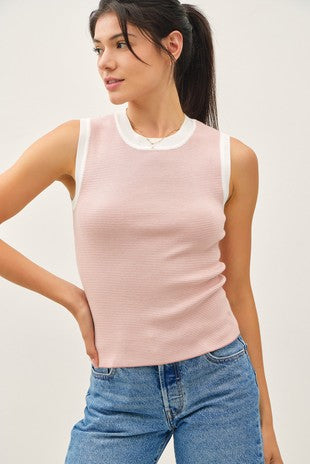 Highneck Pinstripe Knit Sweater Tank