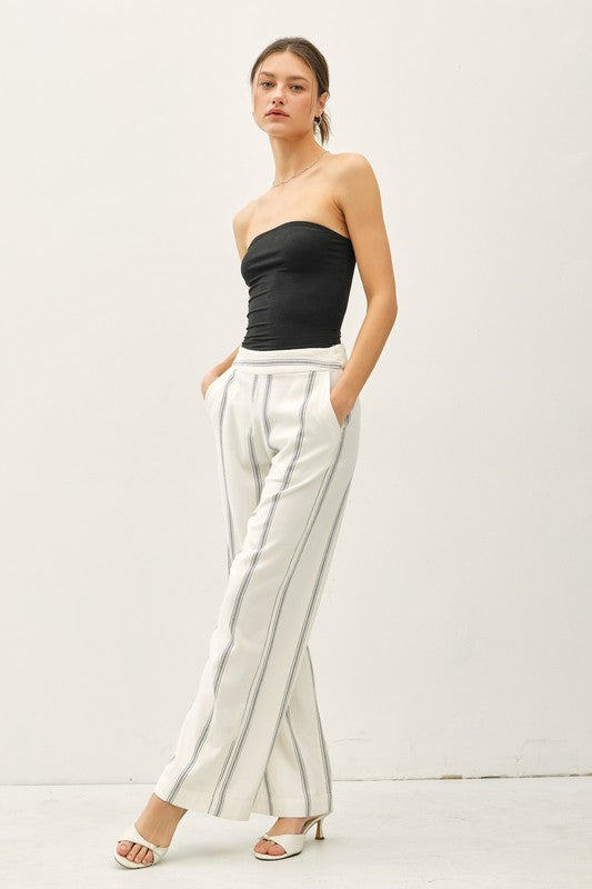 White Striped Straight Leg Pants