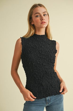 Mock Neck Wrinkled Sweater Top