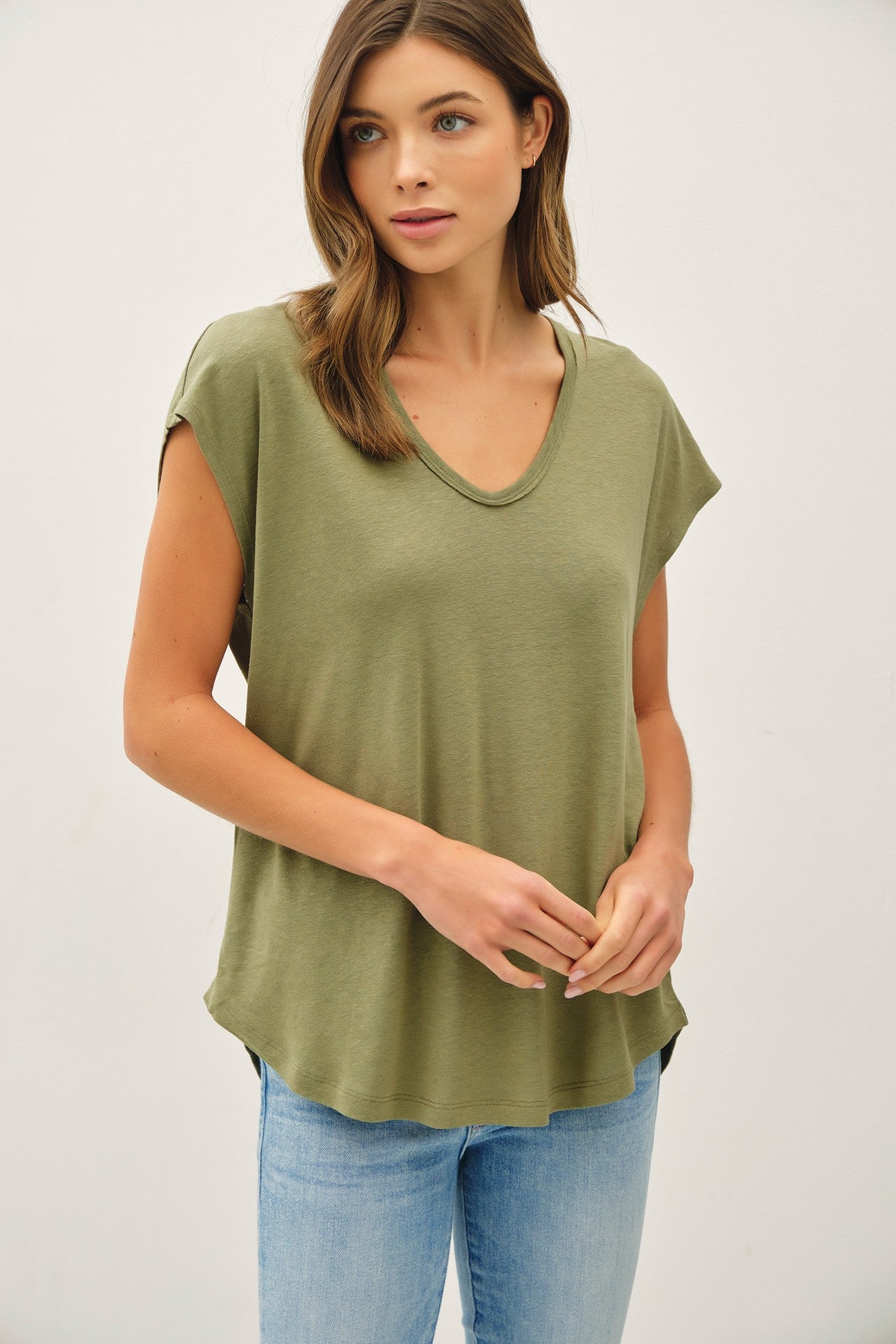 Moss Raw Edge Linen Tee