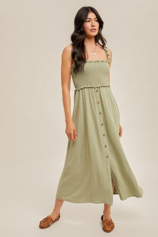 Button Front Linen Blend Dress