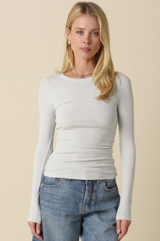 Light Blue Ribbed Fitted LS