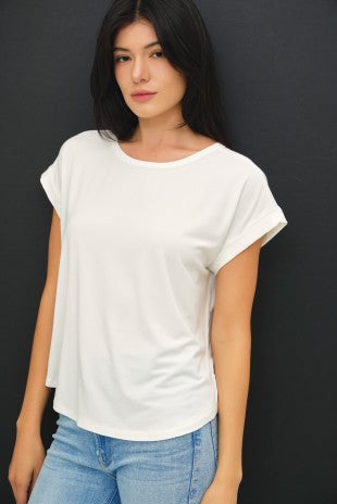 White Round Neck Cap Sleeve Top