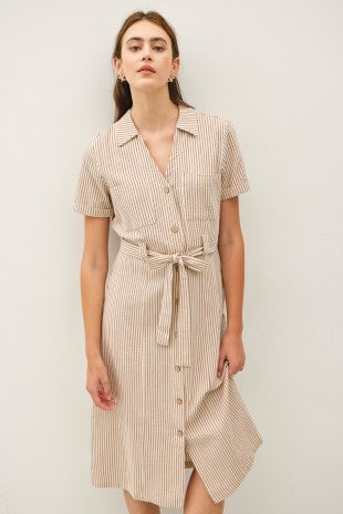 Striped Utility-style Cotton Midi Dress