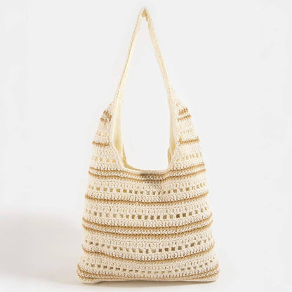 Two Tone Stripe Straw Tote Bag