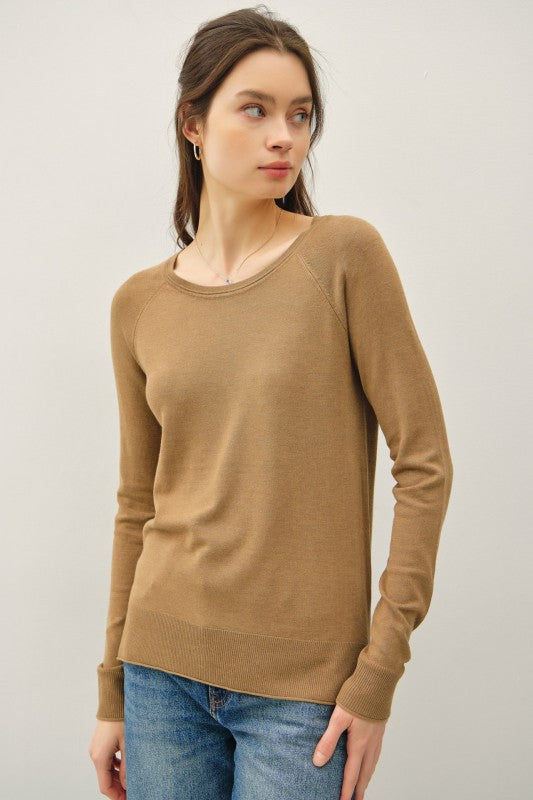 Tan Brown Round Neck LS