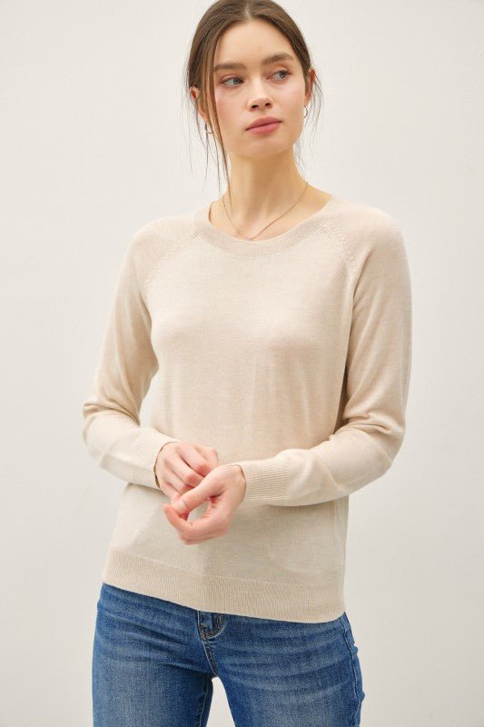 Oatmeal Shoulder Stitch Sweater Top