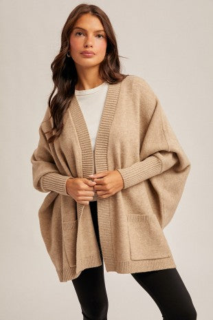 Tan Brown Dolman Hoodie Cardigan