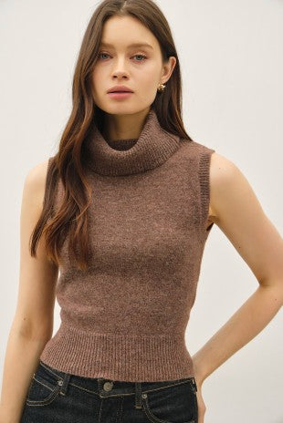 Brown Turtle Neck Sweater Vest