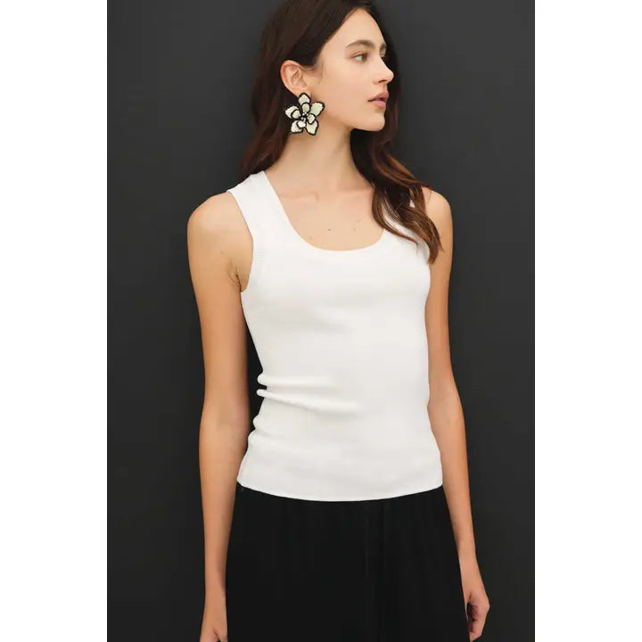 White Scoop Neck Basic Sweater Tank