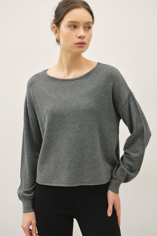 Charcoal Boat Neck Sweater Top