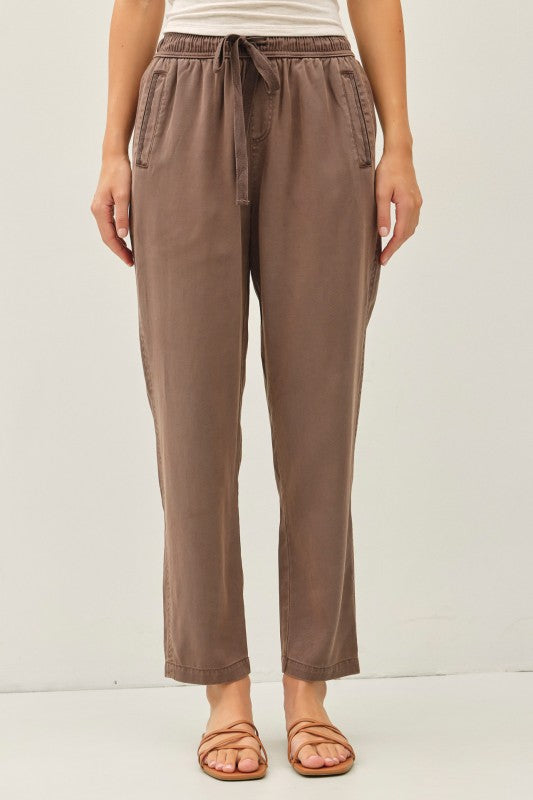 Mocha Tencel Blend Tapered Pants