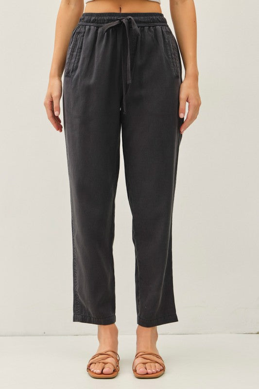Charcoal Tencel Blend Tapered Pants