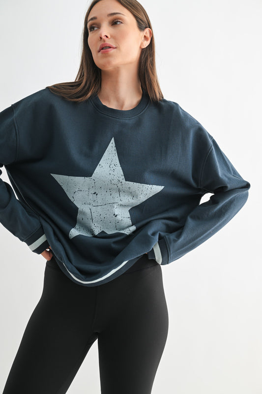 Navy Star Crew Pullover