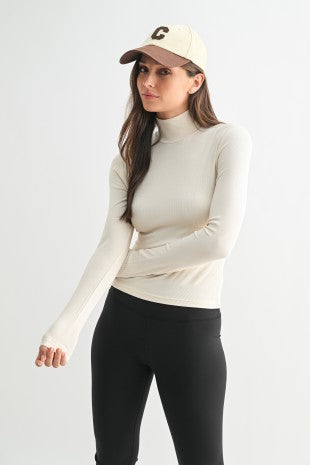 Natural Ribbed Turtleneck LS
